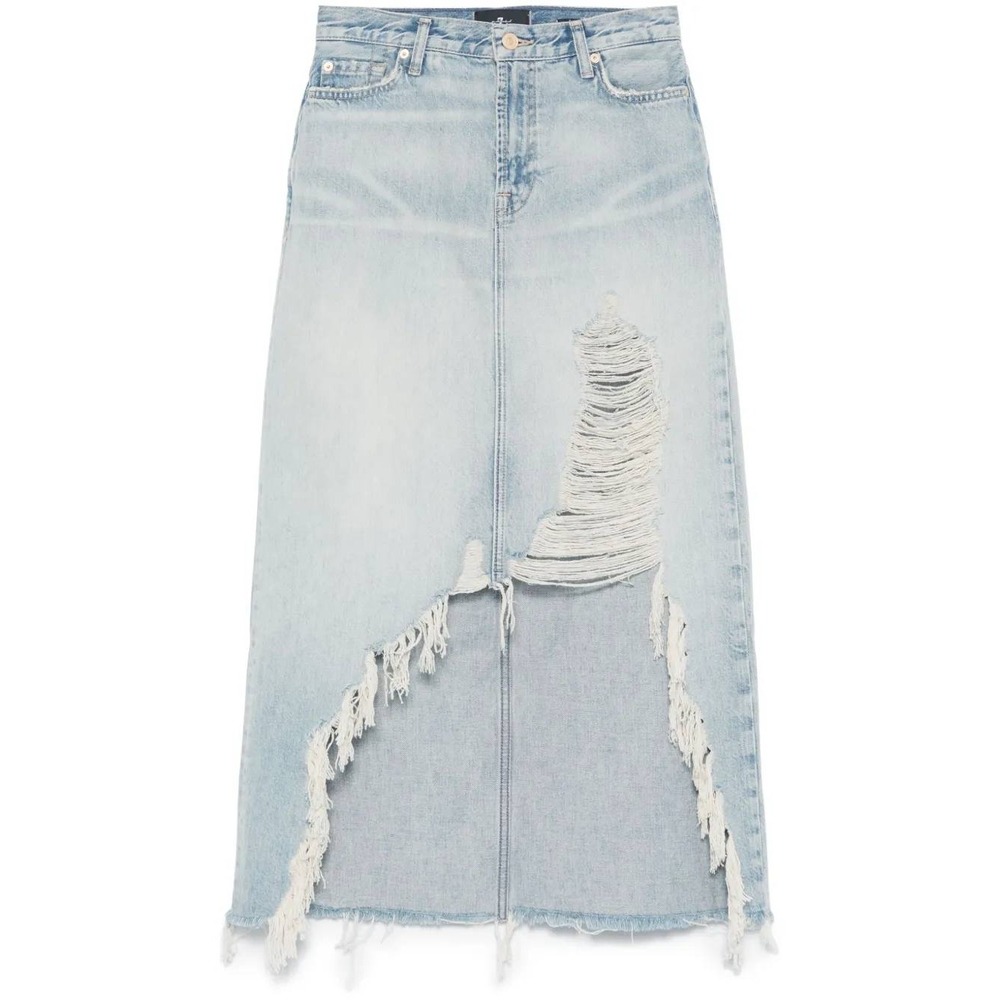 7 For All Mankind Distressed Asymmetrical Denim Maxi Skirt Size 27 - Picture 5 of 13